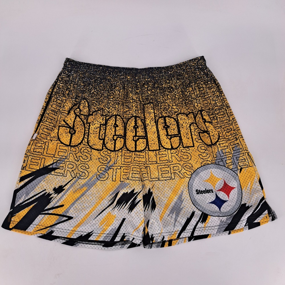 Chalk Line Pittsburgh Steelers NFL Mesh Basketball Shorts Men's 2XL Yellow Black